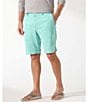 Color:Castaway Green - Image 1 - Beach Coast Linen Flat Front 10#double; Inseam Shorts