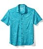 Color:Mosaic Blue - Image 1 - Big & Tall IslandZone® Lanikai Fronds Knit Short Sleeve Woven Camp Shirt