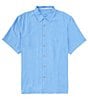 Color:New Blue Opal - Image 1 - Big & Tall Solid Tropic Isle Silk Short Sleeve Woven Shirt