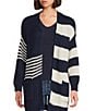 Tommy Bahama Boardwalk Stripe V-Neck Long Sleeve Button Front Cardigan, Color:Coastline - Image 1