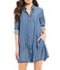 Color:Chambray - Image 1 - Chambray Boyfriend Swim Cover Up Shirt