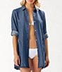 Color:Chambray - Image 3 - Chambray Boyfriend Swim Cover Up Shirt