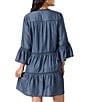 Color:Chambray - Image 2 - Chambray Embroidered Tiered Swim Cover-Up Dress