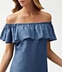 Color:Chambray - Image 3 - Chambray Off-the-Shoulder Swim Cover Up Dress