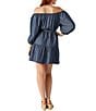 Color:Chambray - Image 2 - Chambray Off-the-Shoulder Tiered Swim Cover-Up Dress