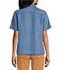 Tommy Bahama Chambray O'Lei Utility Short Sleeve Popover Top, Color:Medium Indigo Wash - Image 2