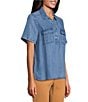 Tommy Bahama Chambray O'Lei Utility Short Sleeve Popover Top, Color:Medium Indigo Wash - Image 3