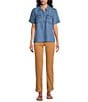 Tommy Bahama Chambray O'Lei Utility Short Sleeve Popover Top, Color:Medium Indigo Wash - Image 5