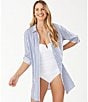 Color:Chambray - Image 4 - Chambray Stripe Boyfriend Shirt Swim Cover-Up