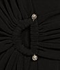 Color:Black - Image 3 - Clara Matte Jersey Knit Surplice V-Neck 3/4 Sleeve Faux-Wrap Dress