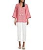 Color:Paradise Pink - Image 3 - Coastalina 3/4 Sleeve V-Neck Tassel Linen Tunic