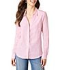 Color:Pink - Image 1 - Coastalina Linen Point Collar Long Sleeve Button Front Top