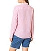 Color:Pink - Image 2 - Coastalina Linen Point Collar Long Sleeve Button Front Top
