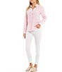 Color:Pink - Image 3 - Coastalina Linen Point Collar Long Sleeve Button Front Top