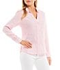 Color:Pink - Image 4 - Coastalina Linen Point Collar Long Sleeve Button Front Top