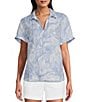 Color:Surf Blue - Image 1 - Collared Neck Short Sleeve Button Front Shirt