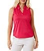 Color:Pink Plumeria - Image 1 - Collared Sleeveless Polo Tank Top