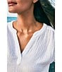 Color:White - Image 5 - Coral Isle Cotton Gauze Island Soft V-Neck Short Sleeve High-Low Hem Shirt
