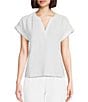 Color:White - Image 1 - Coral Isle Cotton Gauze Island Soft V-Neck Short Sleeve High-Low Hem Shirt