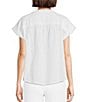 Color:White - Image 2 - Coral Isle Cotton Gauze Island Soft V-Neck Short Sleeve High-Low Hem Shirt