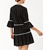 Color:Black - Image 2 - Cotton Clip Embroidered Tier Swim Cover Up Dress