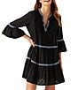 Tommy Bahama Cotton Clip Embroidered Tier Swim Cover Up Dress, Color:Black - Image 1