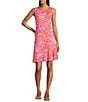 Tommy Bahama Darcy Paradiso Petals Stretch Jersey Round Neck Sleeveless UPF 30 Sun Protection Sheath Dress, Color:Dark Coral - Image 1