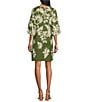 Color:Olive Tree - Image 2 - Darcy Whisper Fronds Stretch Knit Engineered Print V-Neck 3/4 Lined Sleeve A-line Dress