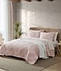Color:Coral - Image 2 - Distressed Water Leaves Rose Reversible Quilt Mini Set