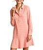 Tommy Bahama Dotted Tonal Stripe Jacquard Point Collar Long Sleeve Blouson Dress - Image 1
