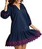 Tommy Bahama Eyelet Cove Covers Embroidered Split V-Neck Button Front Spa Dress Swim Cover-Up - Image 1