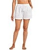 Tommy Bahama Organic Cotton Eyelet Cove Elastic Drawstring Waist Pull-On Short Swim Cover-Up, Color:White - Image 1