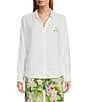 Color:White - Image 1 - Flora Riviera Long Sleeve Notch Collar Button Front Blouse