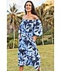 Tommy Bahama Floral Print Gauze Off-The-Shoulder 3/4 Sleeve Side Pocket Belted Dress, Color:Island Navy - Image 4