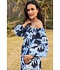 Tommy Bahama Floral Print Gauze Off-The-Shoulder 3/4 Sleeve Side Pocket Belted Dress, Color:Island Navy - Image 5