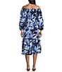 Tommy Bahama Floral Print Gauze Off-The-Shoulder 3/4 Sleeve Side Pocket Belted Dress, Color:Island Navy - Image 2