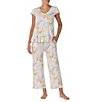 Tommy Bahama Floral Print Jersey Knit V-Neck Short Flutter Sleeve Long Pajama Set - Image 1