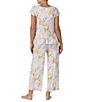 Tommy Bahama Floral Print Jersey Knit V-Neck Short Flutter Sleeve Long Pajama Set - Image 2