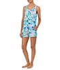 Color:Aqua Print - Image 3 - Floral Print Sleeveless Round Neck Shorty Pajama Set
