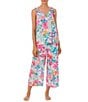 Color:Floral Print - Image 1 - Floral Print Sleeveless V-Neck Knit Cropped Pajama Set