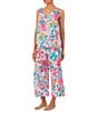 Color:Floral Print - Image 3 - Floral Print Sleeveless V-Neck Knit Cropped Pajama Set