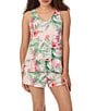 Color:Pink Ground - Image 1 - Floral Print V-Neck Sleeveless Knit Short Pajama Set