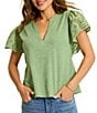 Tommy Bahama Gem Coast Flounced Schiffli V-Neck Tee - Image 4