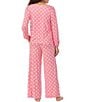Color:Pink Print - Image 2 - Geometric Print Long Sleeve V-Neck Knit Pajama Set