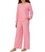 Color:Pink Print - Image 3 - Geometric Print Long Sleeve V-Neck Knit Pajama Set