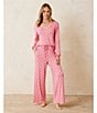 Color:Pink Print - Image 4 - Geometric Print Long Sleeve V-Neck Knit Pajama Set