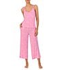 Color:Pink/White - Image 1 - Geometric Print Sleeveless V Neck Knit Cropped Pajama Set