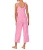 Color:Pink/White - Image 2 - Geometric Print Sleeveless V Neck Knit Cropped Pajama Set
