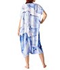 Color:Blue Monday - Image 2 - Island Cays Abalone Printed V-Neck Short Sleeve Long Caftan Swim Cover-Up
