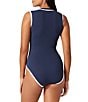 Color:Mare Navy - Image 2 - Island Cays Cabana Solid High Neck Front Zip One Piece Swimsuit